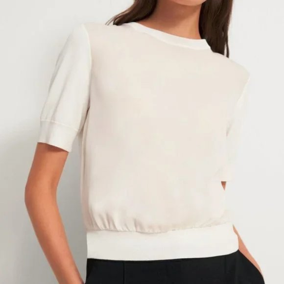 Theory Ivory Silk Shrunken Short-Sleeve Top - Picture 1 of 8